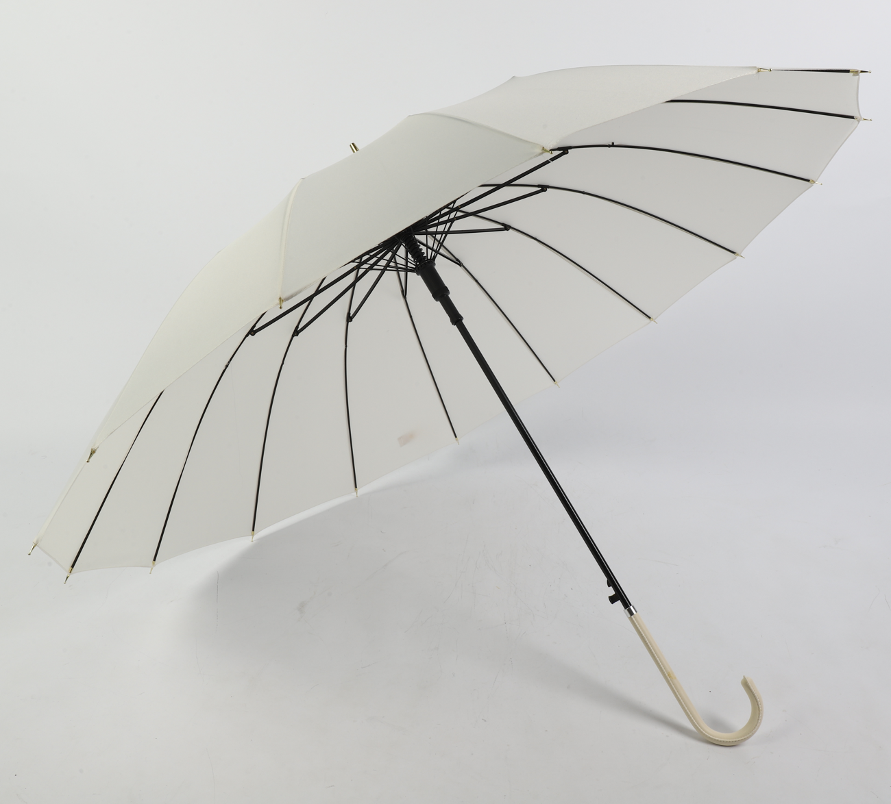 16 ribs graceful automatic open walk stick lady umbrella in white