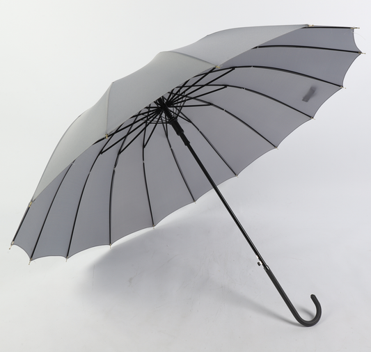 16 ribs graceful automatic open walk stick lady umbrella in gray