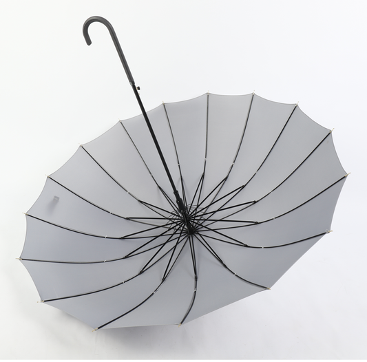 16 ribs graceful automatic open walk stick lady umbrella in gray