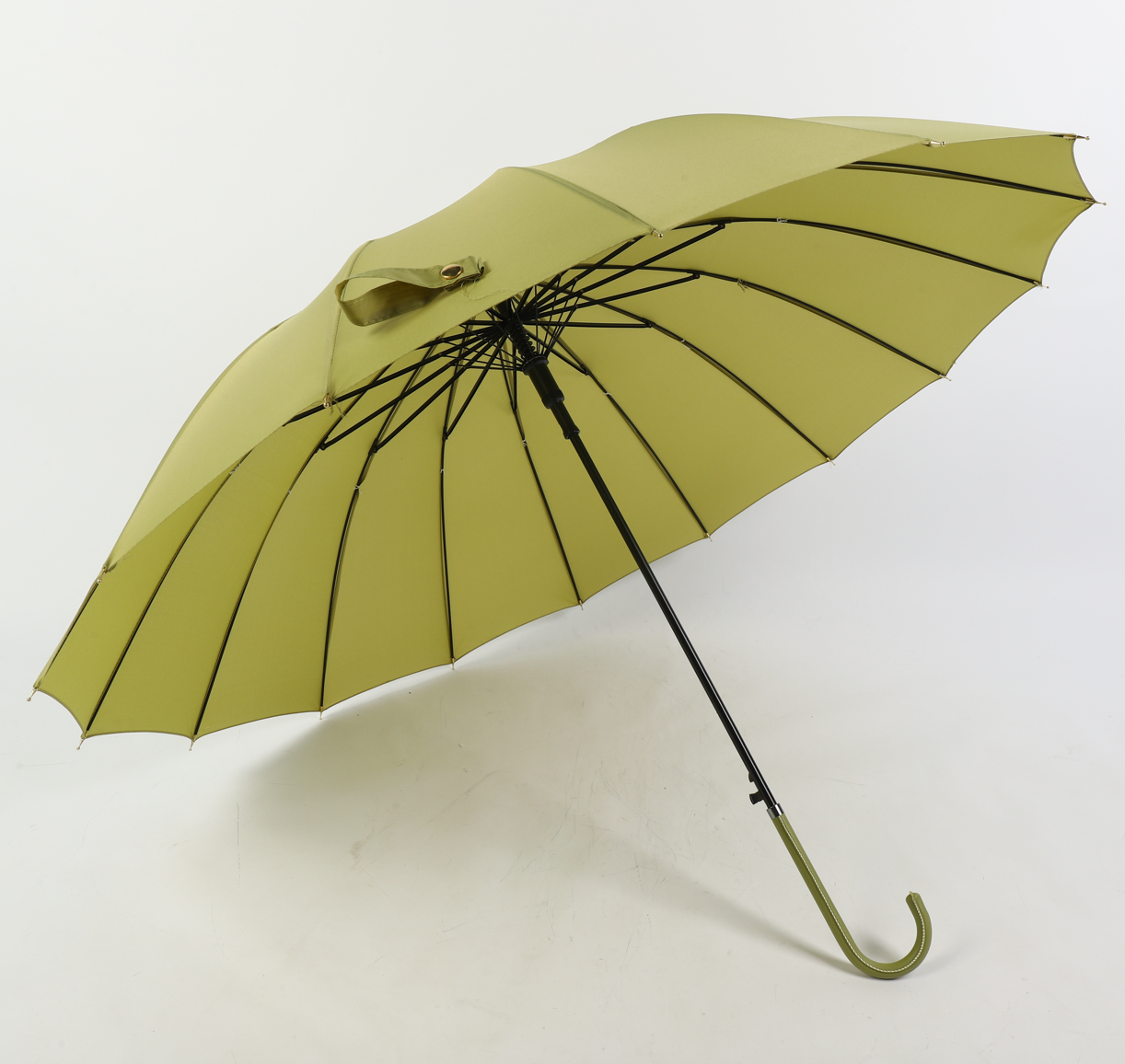 16 ribs graceful automatic open walk stick lady umbrella in green