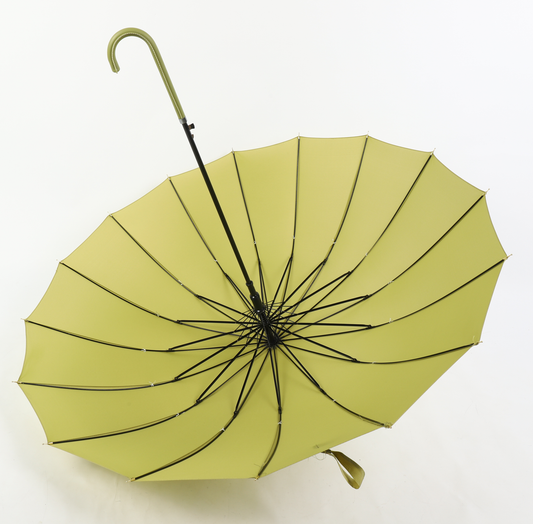 16 ribs graceful automatic open walk stick lady umbrella in green