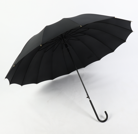 16 ribs graceful automatic open walk stick lady umbrella in black