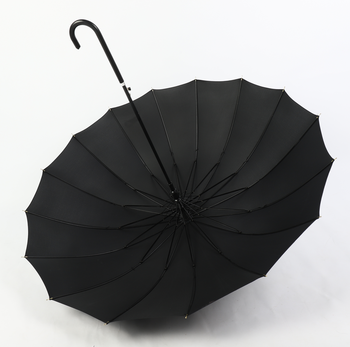 16 ribs graceful automatic open walk stick lady umbrella in black