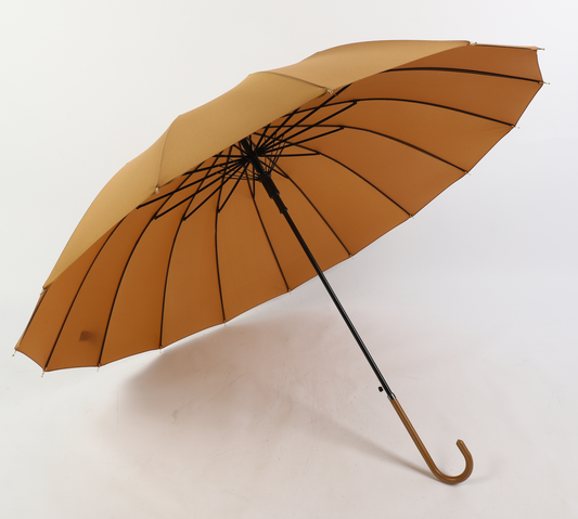 16 ribs graceful automatic open walk stick lady umbrella in brown