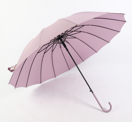 16 ribs graceful automatic open walk stick lady umbrella in purple