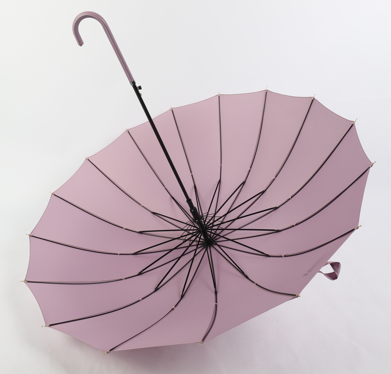 16 ribs graceful automatic open walk stick lady umbrella in purple