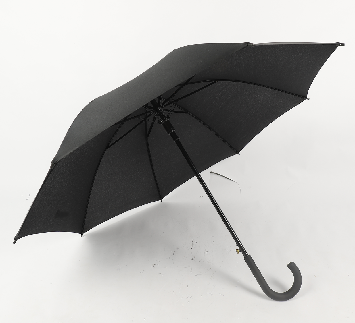 windproof 23 inch two ribs walk stick umbrella in black color