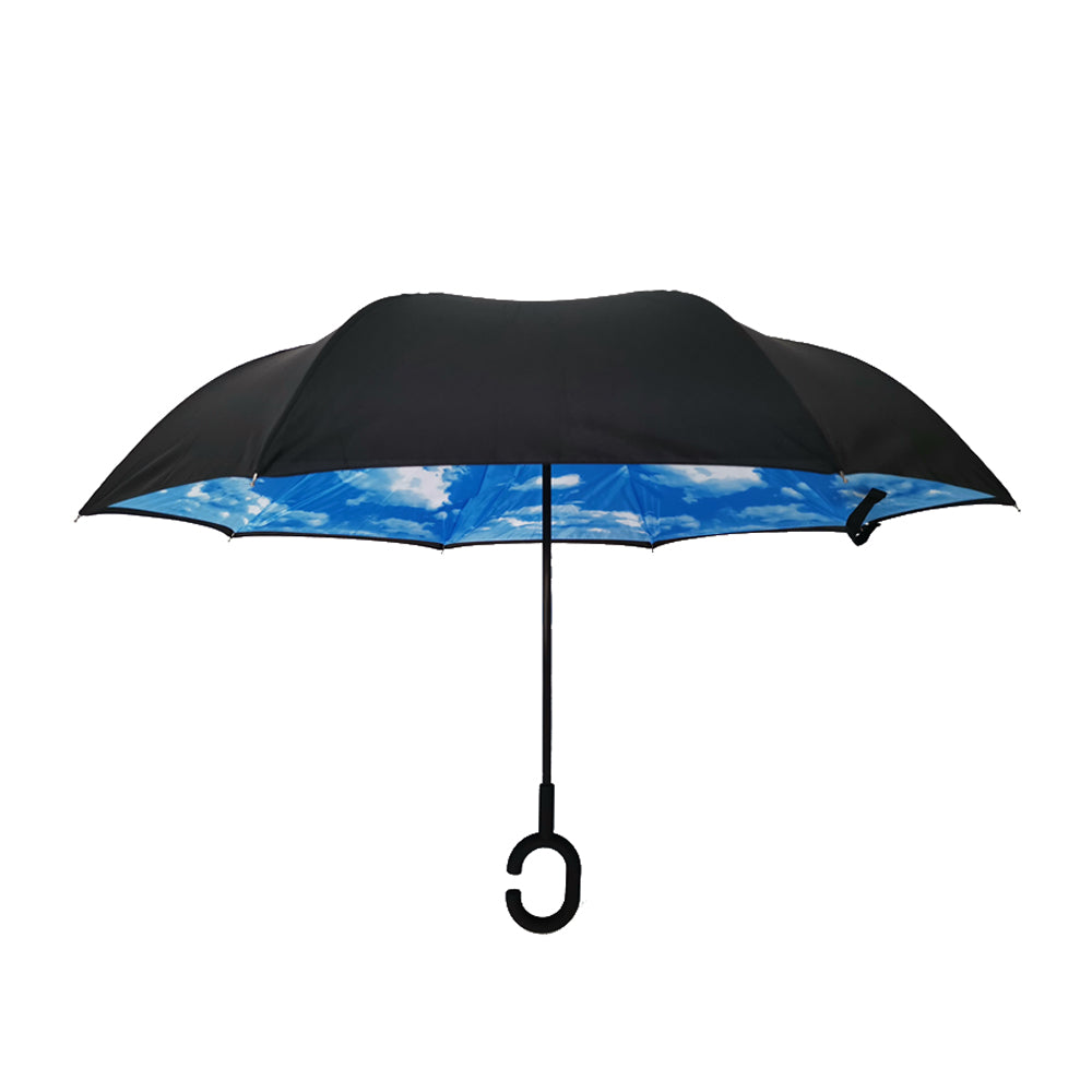 23 inch manual open and close reversed umbrella with cloudy print