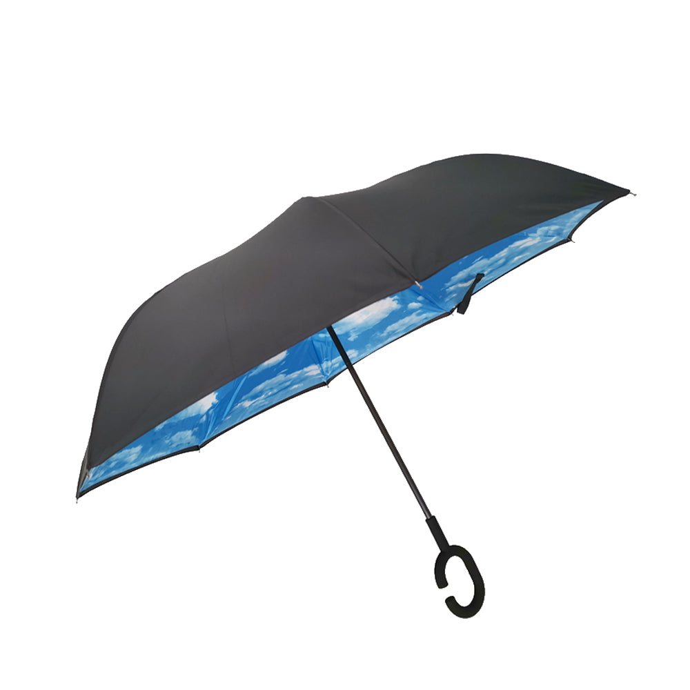 23 inch manual open and close reversed umbrella with cloudy print