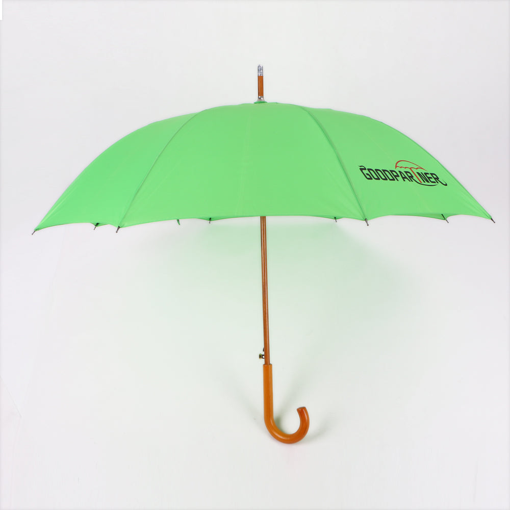 GOODPARTNER BRANDED 23 inch automatic walk stick umbrella in green color with wood handle