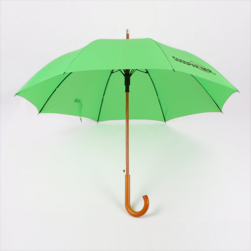 GOODPARTNER BRANDED 23 inch automatic walk stick umbrella in green color with wood handle