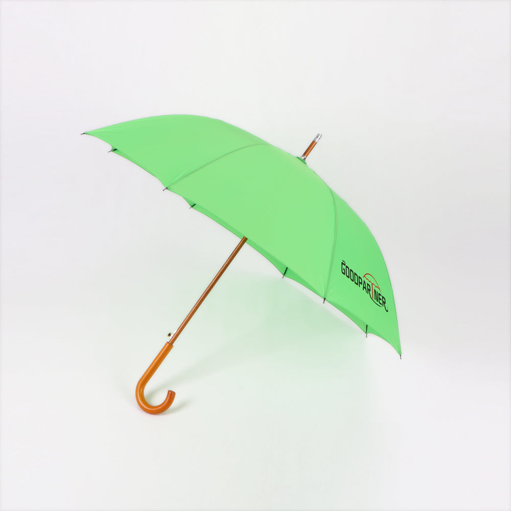 GOODPARTNER BRANDED 23 inch automatic walk stick umbrella in green color with wood handle