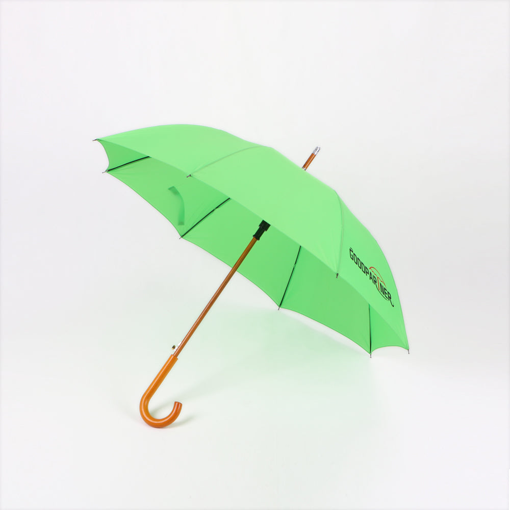 GOODPARTNER BRANDED 23 inch automatic walk stick umbrella in green color with wood handle