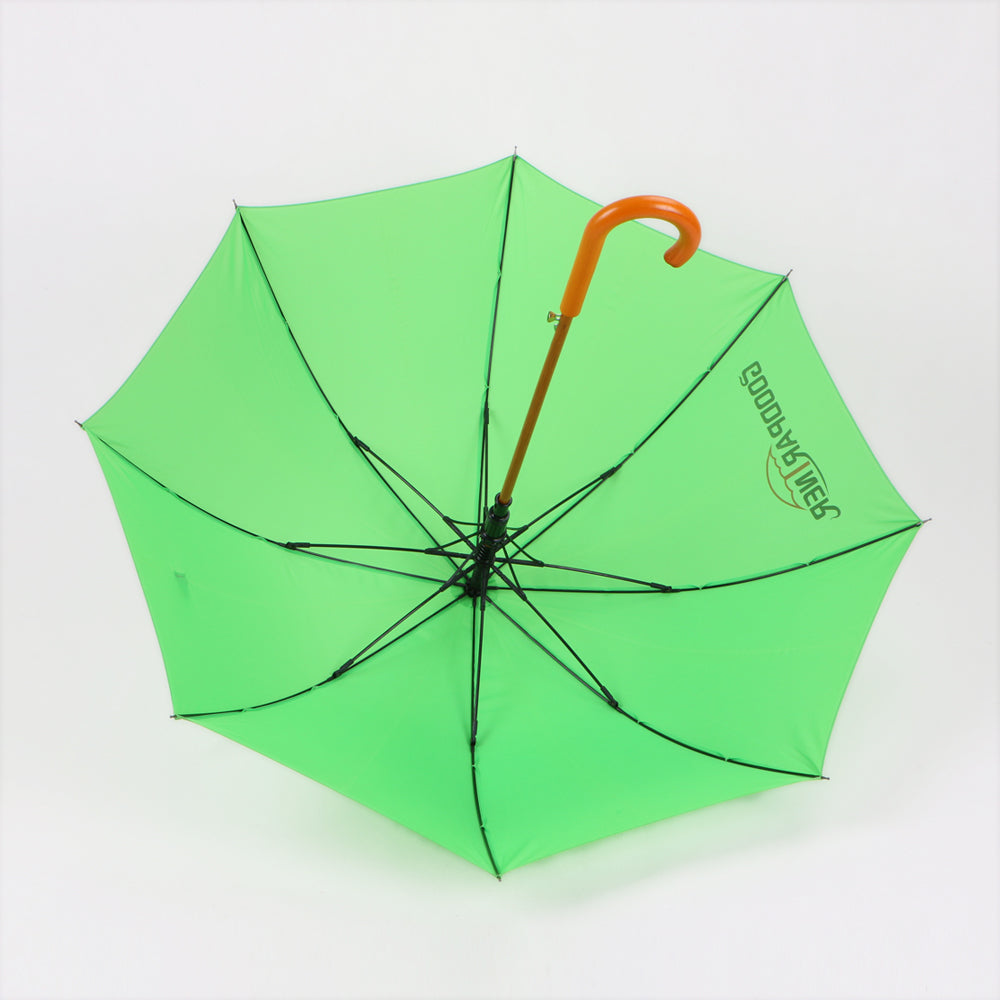 GOODPARTNER BRANDED 23 inch automatic walk stick umbrella in green color with wood handle