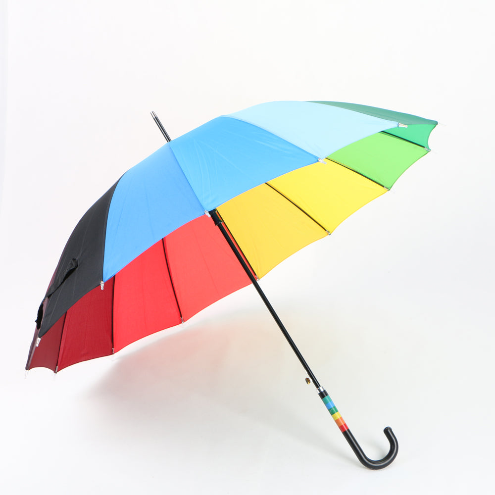 automatic open 23 inch city stick rainbow umbrella with J handle