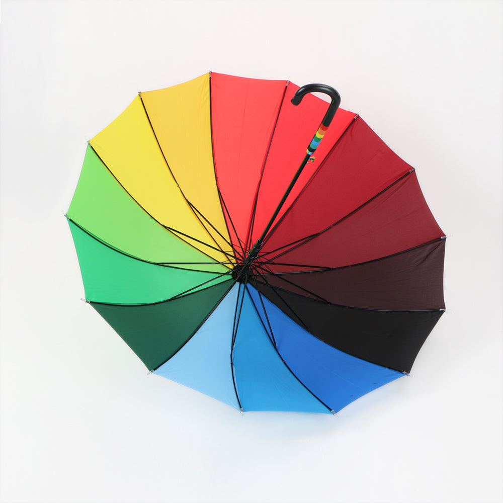 automatic open 23 inch city stick rainbow umbrella with J handle