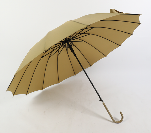 16 ribs graceful automatic open walk stick lady umbrella in khaki